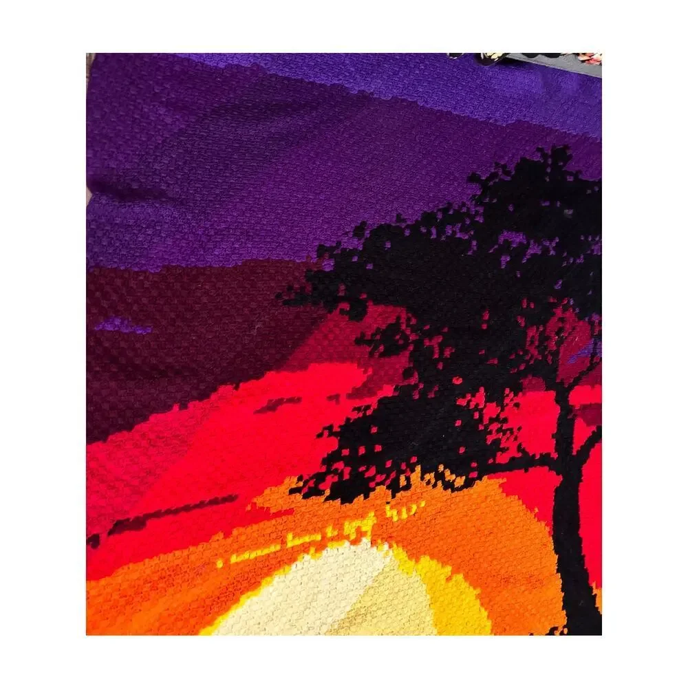 Vintage Crochet Summer Sunset Landscape‎ Afghan Tapestry Throw Blanket Handmade